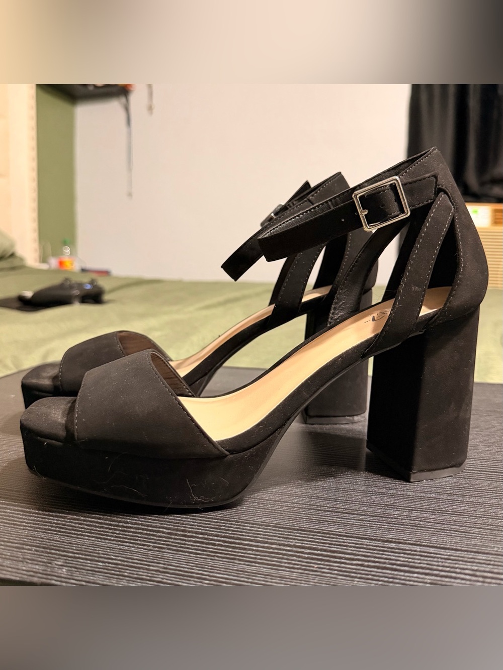 Black Platform Block Heel Sandals with Ankle Strap